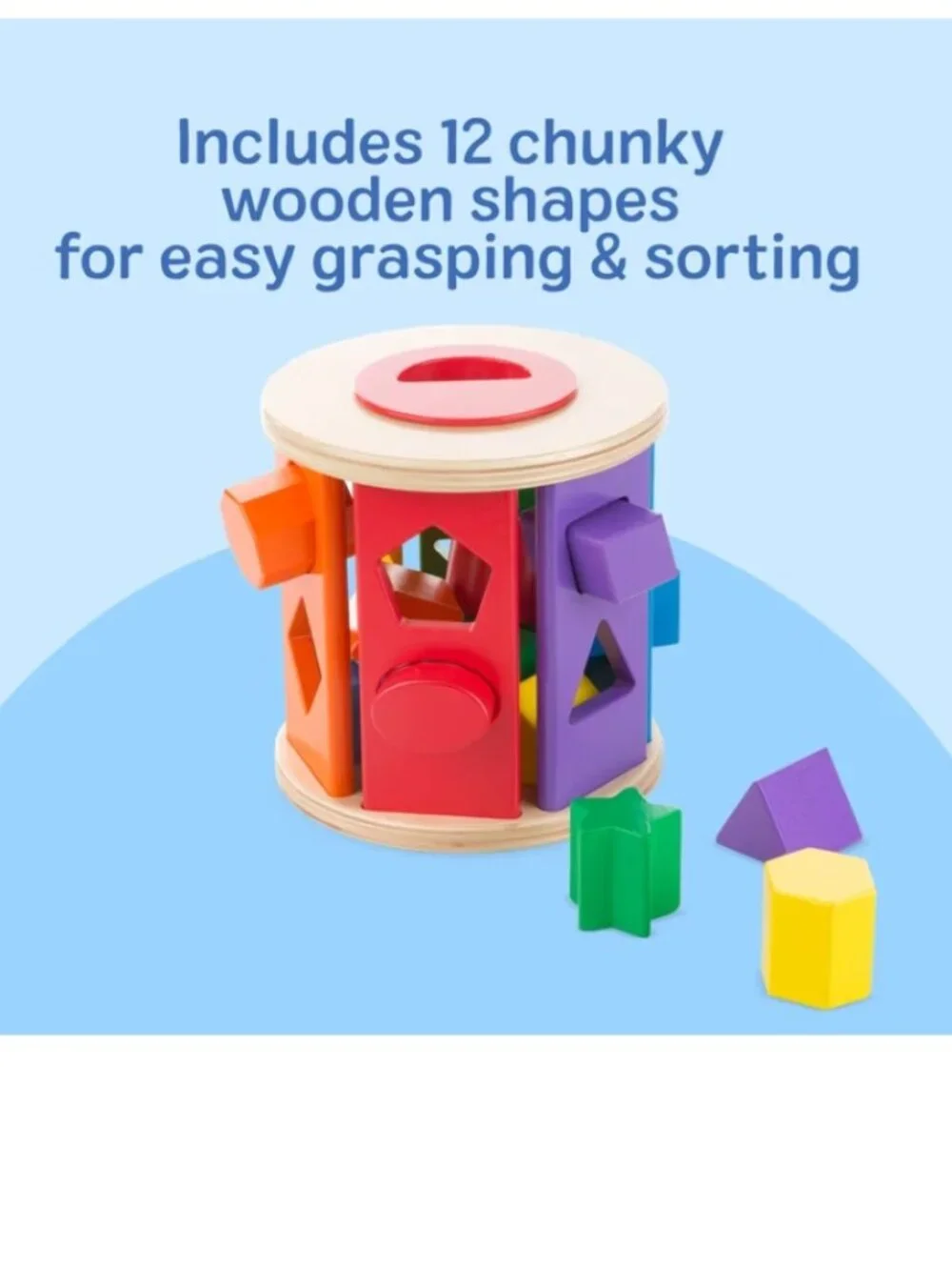 MELISSA & DOUG MATCH AND ROLL WOODEN SHAPE SORTER SKILL BUILDING TOY 14 PIECES
